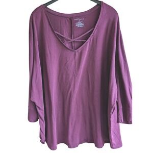 Boutique Plus Sz 5X Top Laced V Neck Stretch Classic Capsule Minimalist Feminine